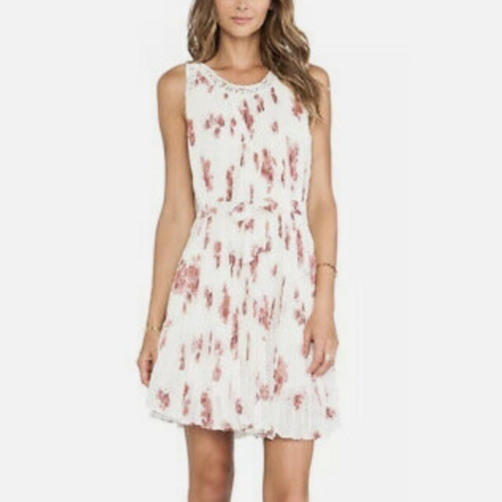 Free People Pleated Tent Dress Gardenia Combo‎ Floral Lace Sleeveless Size M